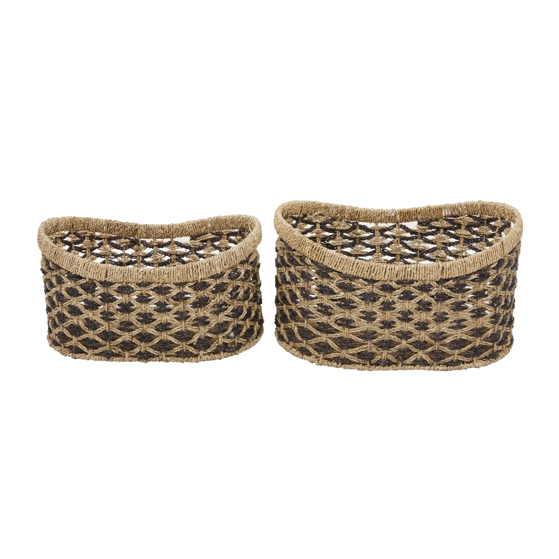 DecMode 10", 9"H Brown Seagrass Handmade Two Toned Storage Basket with Handles, 2-Pieces