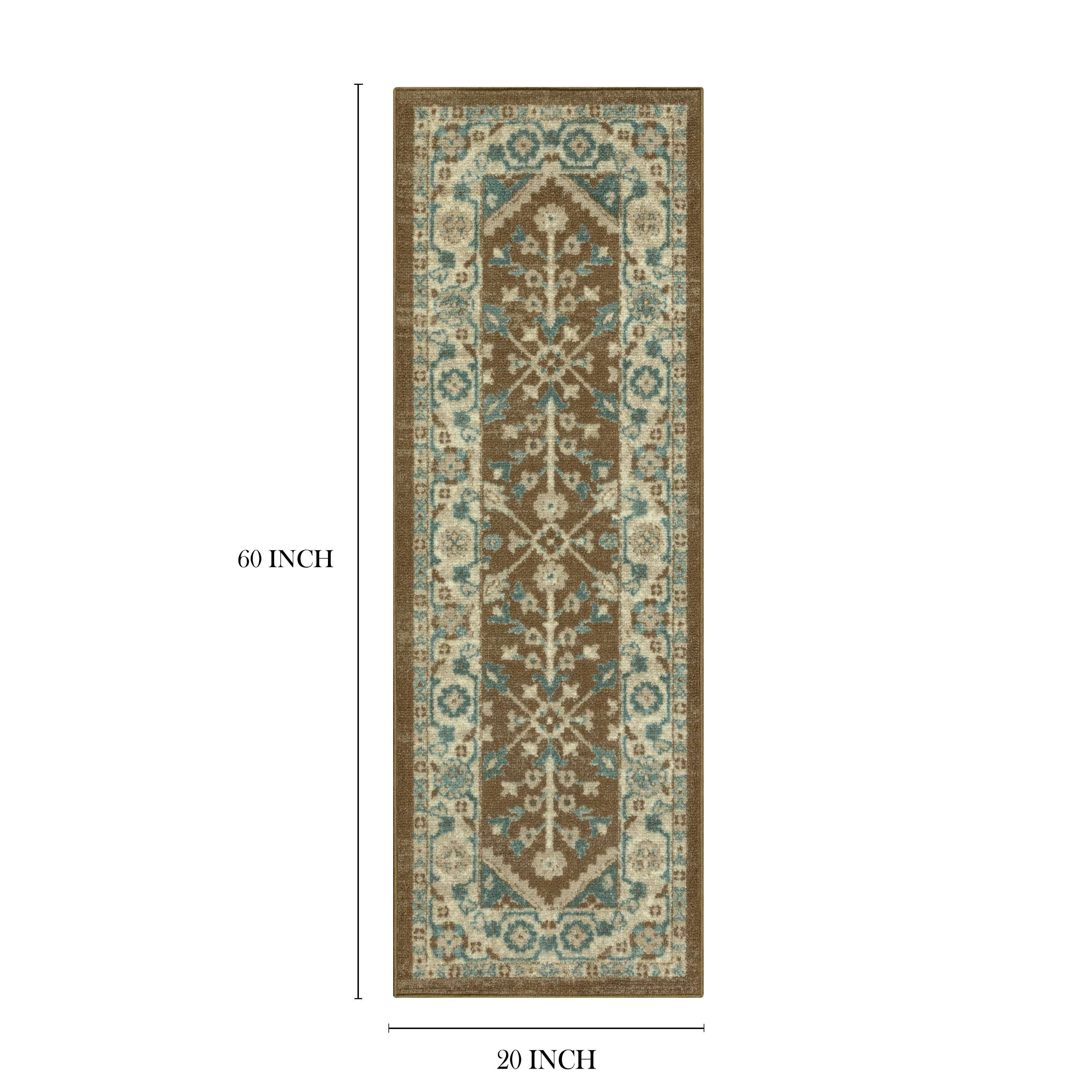 Mainstays Persian Border Medallion Loop Print Brown Blue Indoor Runner Rug, 1'8" x 5'