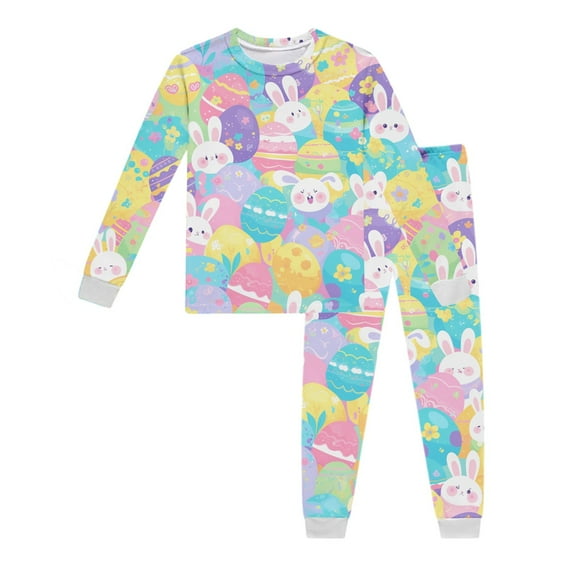 Rhuody Girls Easter Outfits Long Sleeve Pajama Set Top And Pants Bunny Printed Homwear Crewneck Sleepwear Casual Wear Light Purple 2 Years