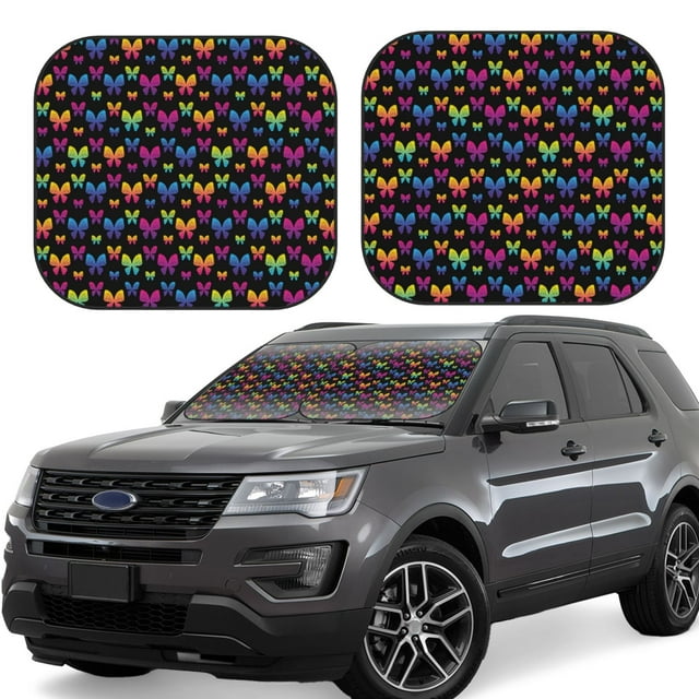 Fotbe Rainbow Butterfly 2-Piece Car Windshield Sun Shade | Sun Blocker for Car Windshield | Foldable Automotive Interior Accessories for Sun Protection-Medium