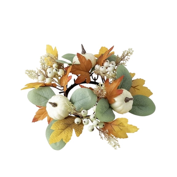 Hvmvliv 10 inch Thanksgiving Pumpkin Maple Candle Wreath, Biomimetic Plastic Decor for Table Cozy Fall Holiday Decor Multicolor