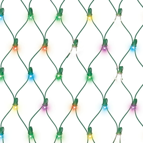 EZ-Illuminations 4'x4' 100-Count LED Net Lights, Multicolor with Cool White Flicker