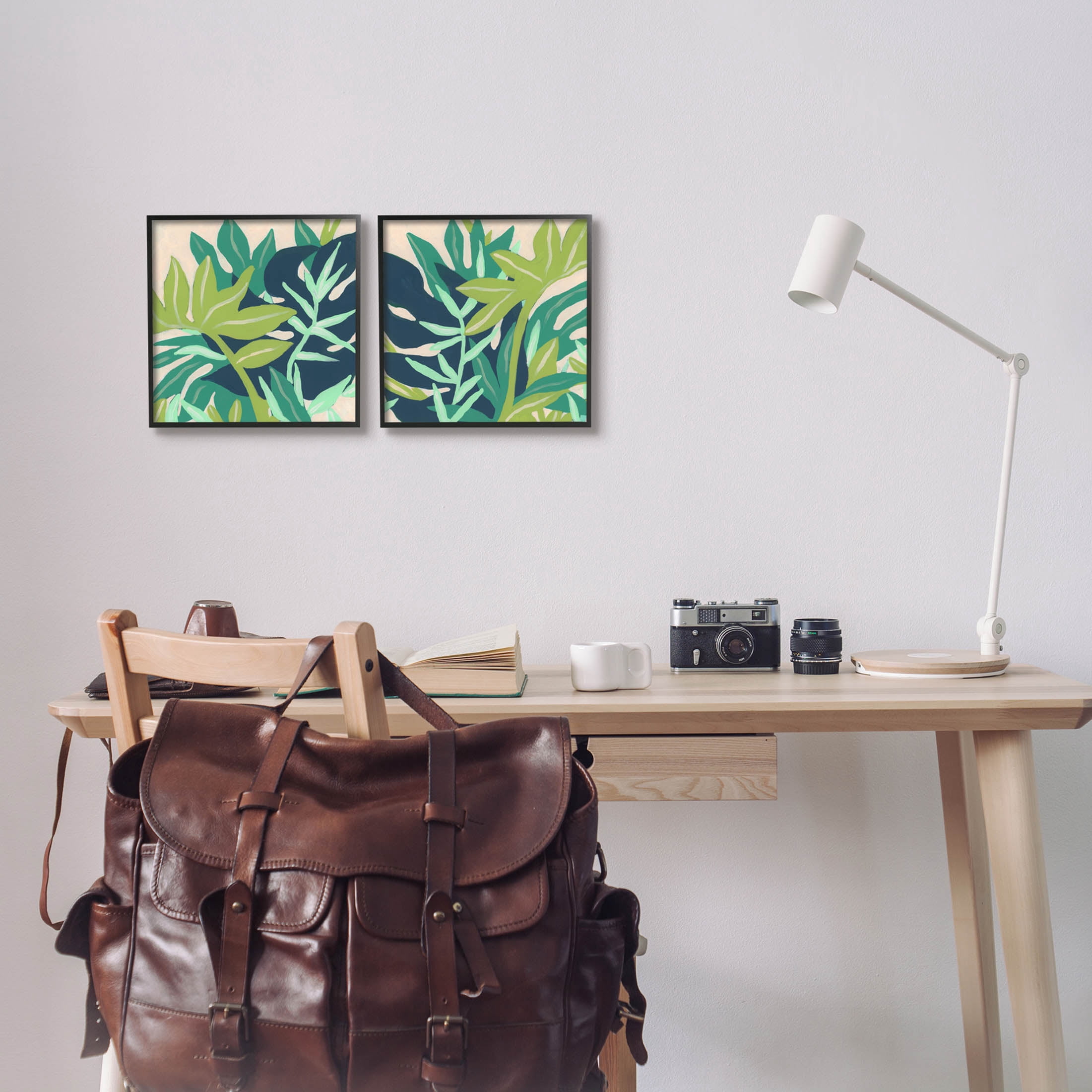 Stupell Industries Layered Tropical Botanical Leaves Graphic Art Black Framed Art Print Wall Art, Set of 2, Design by June Erica Vess