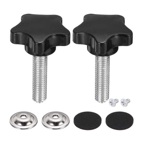 Uxcell 2 Pack Star Knobs, M10 x 40mm Plastic Knurled Thumb Screw Knobs 40mm Width Handle Replacement with Washer & Screw for Lawn Mower Umbrella Base Clamps Replacement Machinery