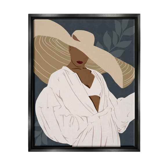 Boho Sun Hat Botanical Leaf Botanical & Floral Graphic Art Jet Black Framed Art Print Wall Art