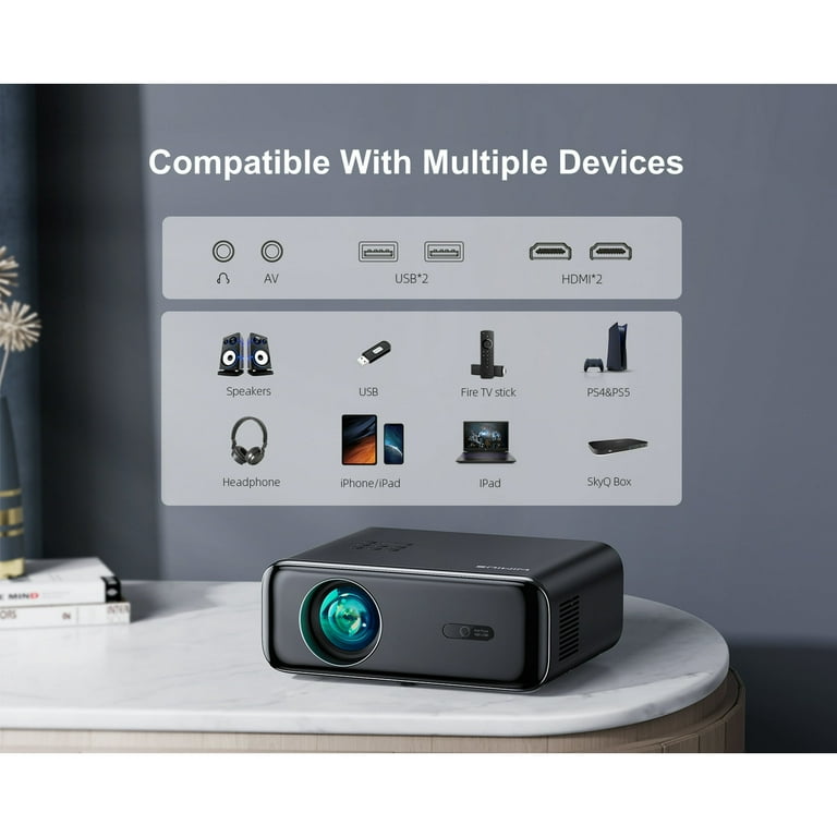 WiMiUS Smart Projector, Native 1080P 4K Supported, 600 ANSI Lumen