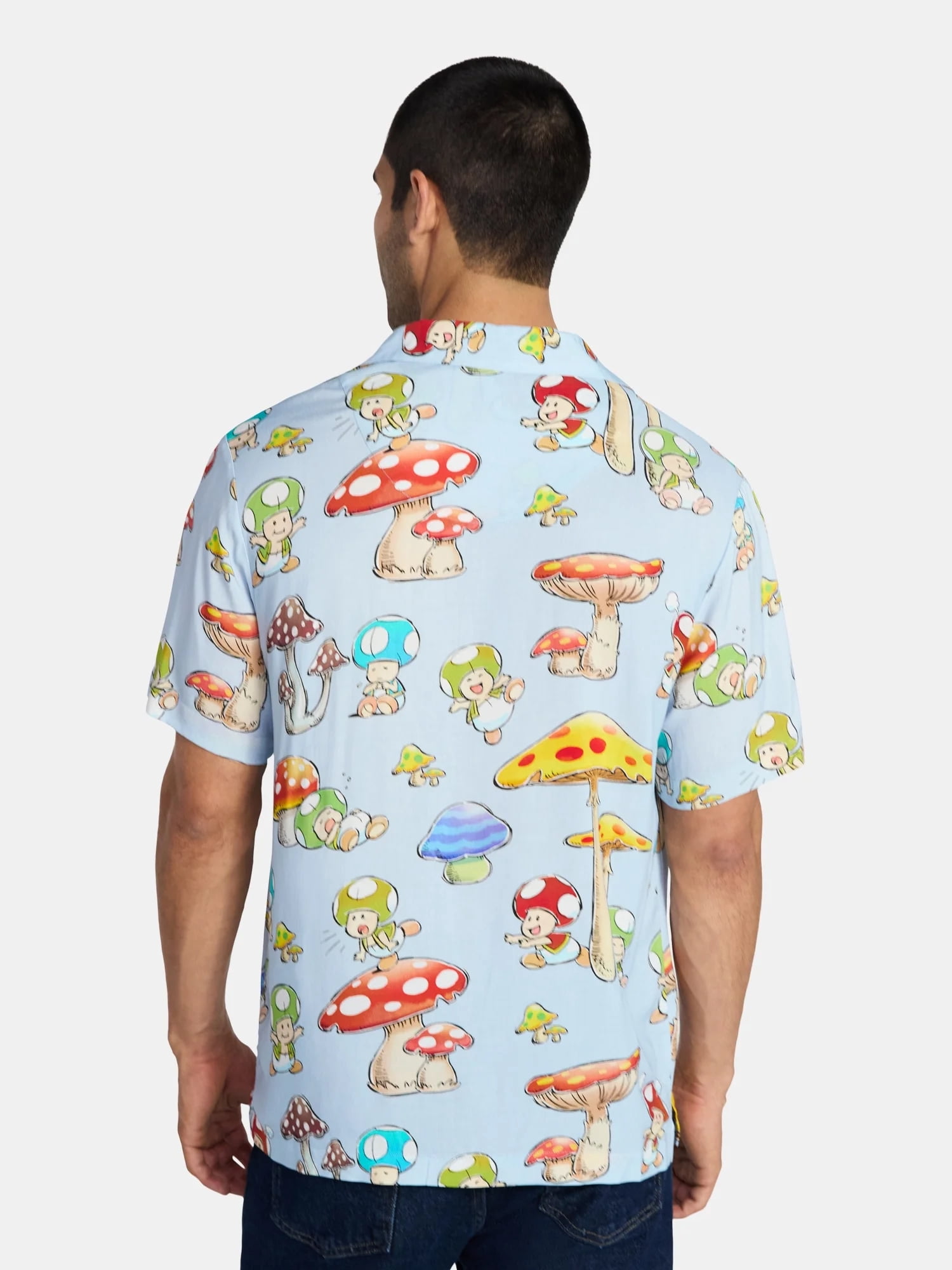 Nintendo Men's and Big Men's Mushroom Kingdom Graphic Button Up Shirt, Sizes XS-5XL
