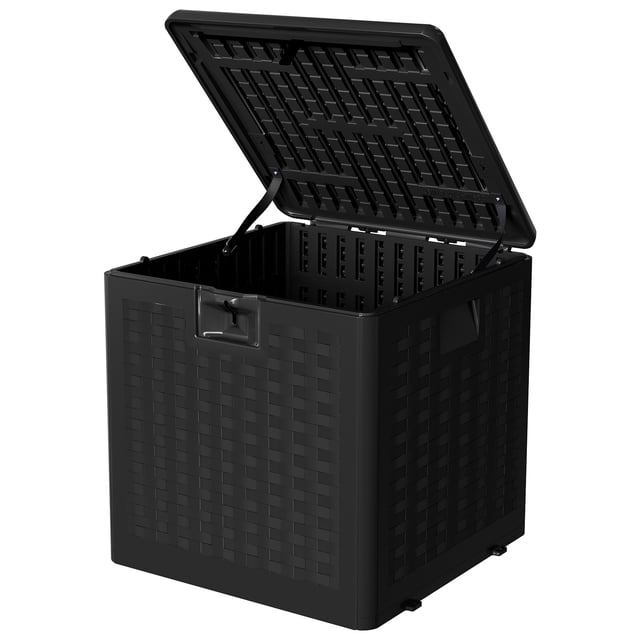 Gaderth Coffre de Terrasse en Résine, Coffre de Rangement Extérieur Étanche de 28 Gallons, Bac de Rangement pour Patio, Contenant de Rangement en Résine Verrouillable, Banc de Rangement pour Coussins de Meubles de Patio, Outils de Jardin, Équipement de Sport de Piscine