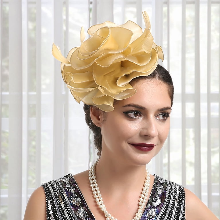 Women Fascinator Hat, Faux Feather Flower Shape Mini  display picture 3