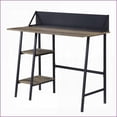 thumbnail image 3 of Desks, Industrial Rustic Oak and Black 2-Shelf Writing Desk with H-Shaped Base & Phone Holder, 30H x 43W x 20D | Oak | Particle Board+MDF, 3 of 9