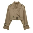 thumbnail image 6 of Womens Cropped Jacket Long Sleeve Belted Trench Coat Double Regular Fit Solid Fall Outerwear, 6 of 6