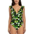 thumbnail image 2 of Goofa Soccer1 Print Women's Ruffled One Piece Swimsuit V Neck, 2 of 7