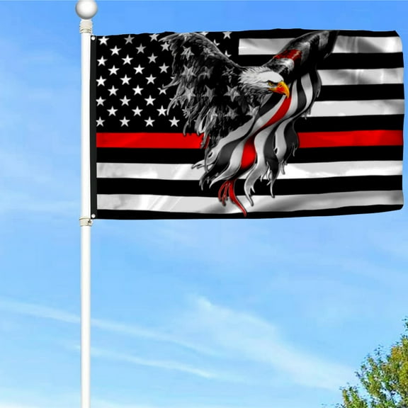 Bayyon Firefighter Flag The Thin Red Line American Eagle Grommet Flag Banner with Grommets 3x5Feet Man cave Decor
