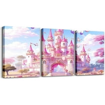 Hieng Princess Canvas Wall Art Purple Castle Dreamy Wall Decor Prints Home Artwork for Living Room Bedroom, Cute Unicorn Rainbow Butterfly Wall Painting Posters, Kids Girls Room Decor,