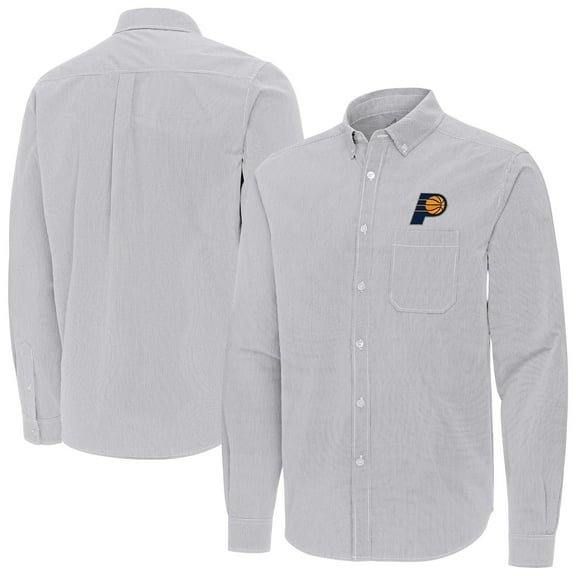 Men's Antigua Gray Indiana Pacers Porter Woven Long Sleeve Button-Down Shirt