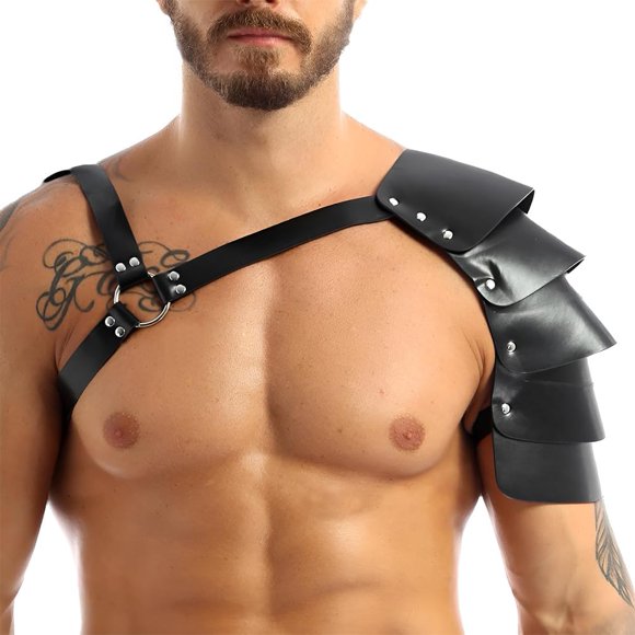 HUGFEGWE Men Viking Warrior Shoulder Armor Medieval Gladiator Harness Renaissance Buckle Shields Cosplay Halloween Party CJB91-44172