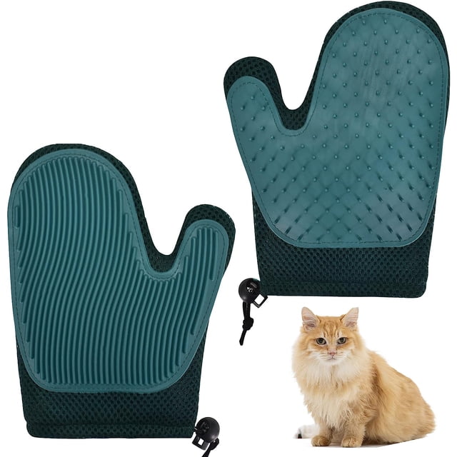 (Verde menta) Guantes de aseo 2 guantes de masaje para perros y gatos, cepillo suave para quitar el pelo, eficaz liberación de moho, guante ajustable para mascotas, guantes de silicona para quitar el