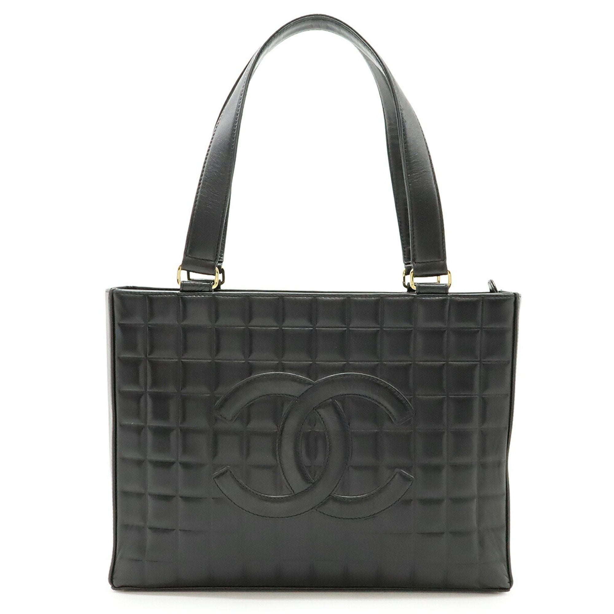 Pre-Owned CHANEL Chocolate Bar Coco Mark Tote Bag Shoulder Leather Black (Good)