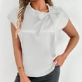 thumbnail image 2 of Women's Casual Blouses Tie Front Short Sleeve Tunic Tops Solid Color Basic Shirts Soft Comfy Summer Clothes (XL, White), 2 of 6