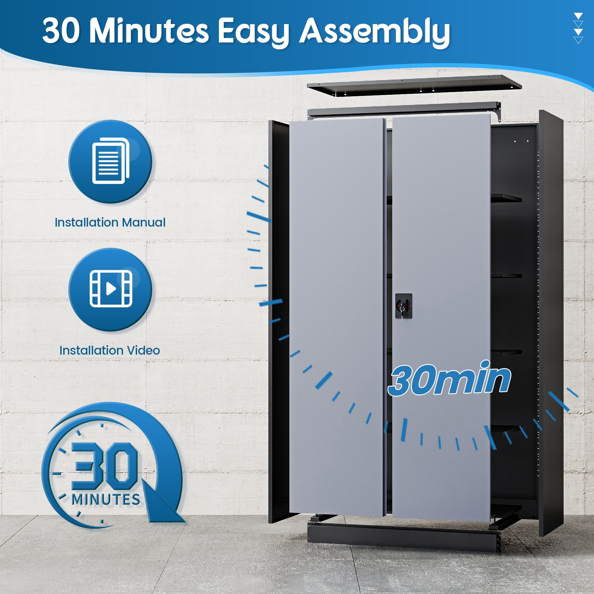 Fesbos Metal Garage Storage Cabinet,72" Tall Black Cabinet with 2 Doors and 4 Adjustbale Shelves,Lockable Tool Cabinet for Garage, Basement,Gym, Home Office