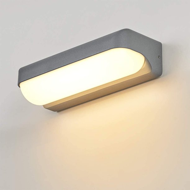 Aplique LED de pared moderno para exterior de 12 W, resistente al agua IP65, de aluminio, para pasillo, escalera, balcón, jardín o porche, gris/blanco cálido, 26 cm.
