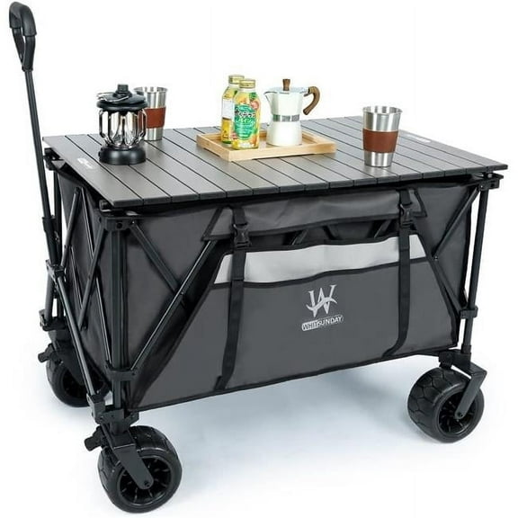 Whitsunday WG2-074L-TB-Grey Folding Collapsible Utility Camping Park Moko Wagon Cart with Table, Grey