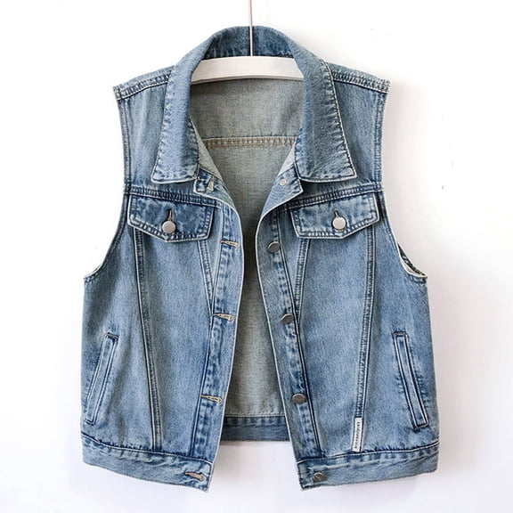 Vmvidoty Women's Vintage Denim Vest Oversized Button Down Jean Waistcoat Gilet Sleeveless Jean Jacket H_Blue XL