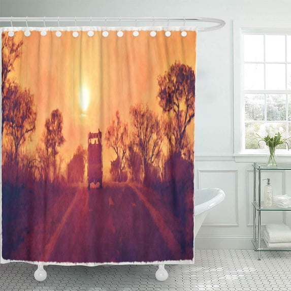 KSADK Digital Watercolour Painting of Safari Vehicle Traveling Kruger National Park Bathroom Shower Curtain 60x72 inch