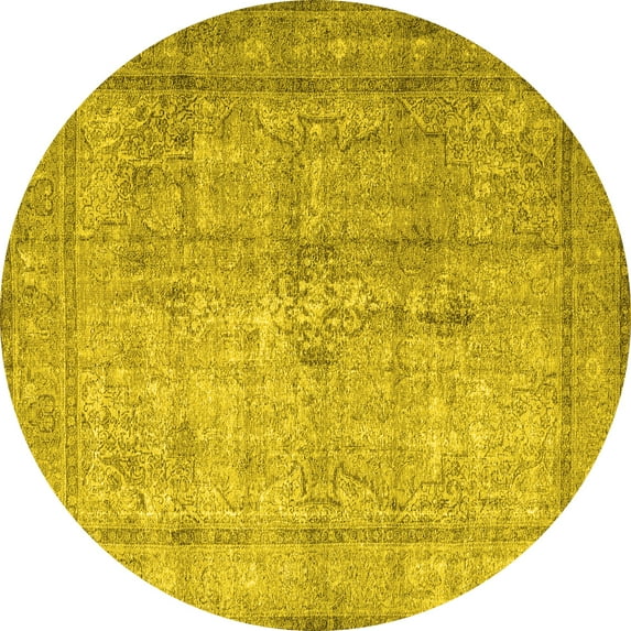 Ahgly Company Machine Washable Indoor Round Persian Yellow Traditional Area Rugs, 3' Round