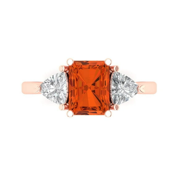 Three-Stone Engagement Ring for Women - 2.82ct Simulated Red Diamond in 18K Rose Gold Promise Ring