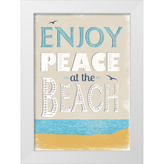 JMB Designs 11x14 White Modern Wood Framed Museum Art Print Titled - Peace at the Beach