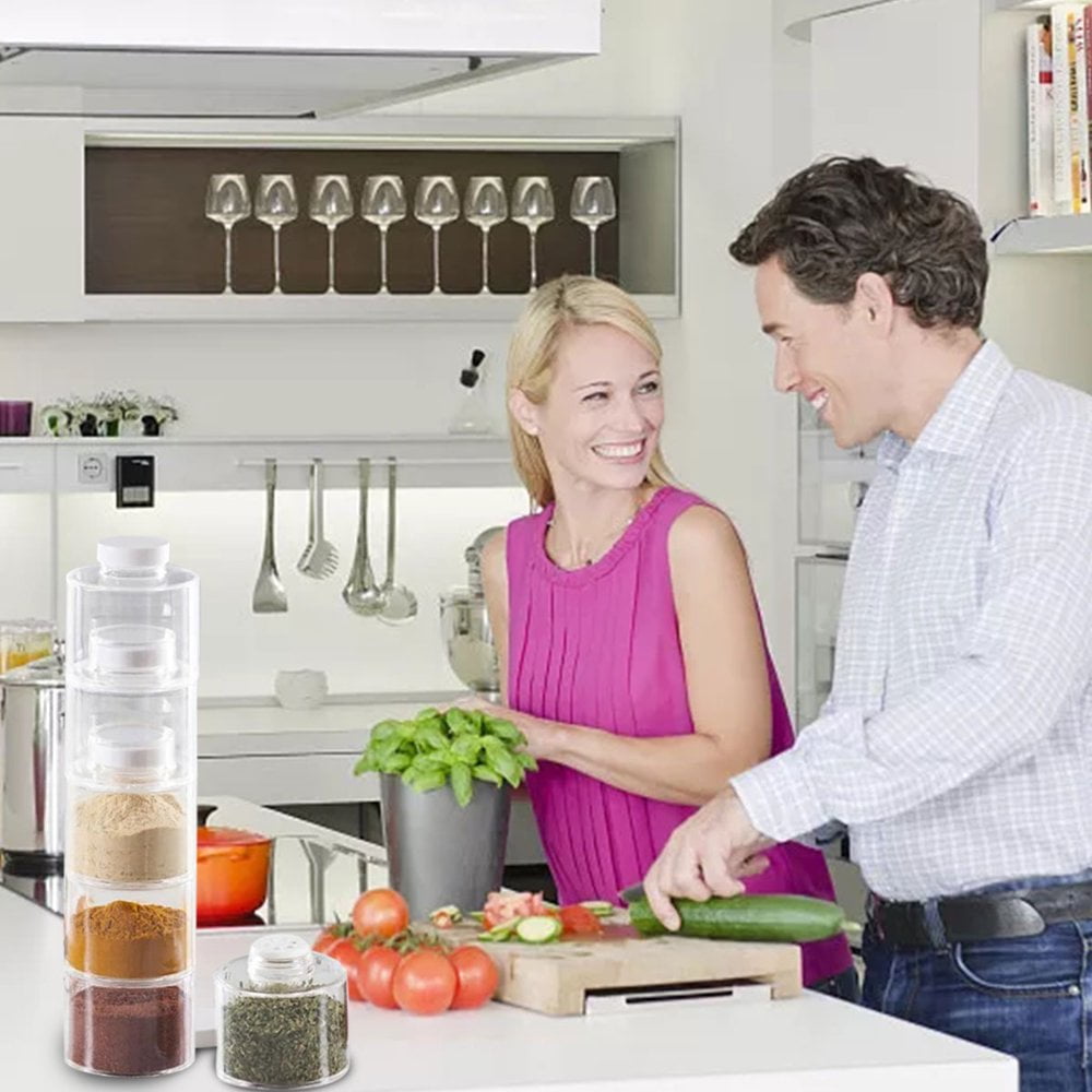 Tour à épices SyangKaitian 6 Pots Transparents Empilables – Rangement Cuisine Compact Avec Couvercles Verseurs