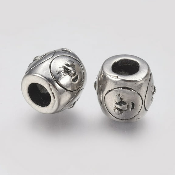 2 pc Ion Plating(IP) 304 Stainless Steel European Beads Large Hole Beads Barrel with Face Antique Silver 9.5x9mm Hole: 4.5mm