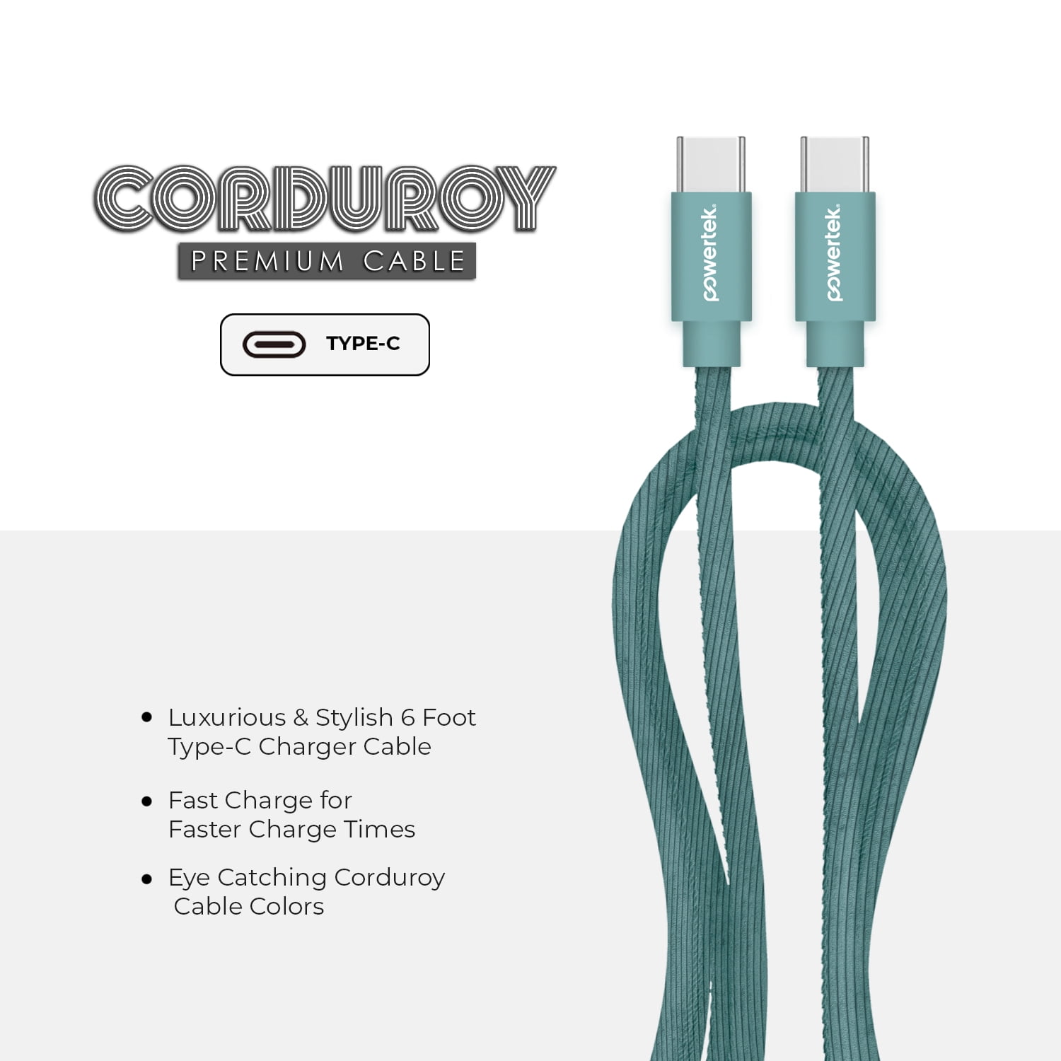 Liquipel Powertek Corduroy USB-C to USB-C - Green