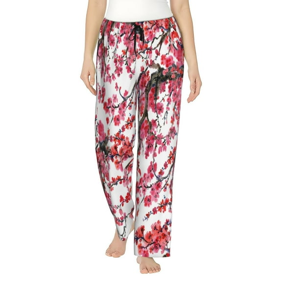 Pink Sakura Japan Cherry Blossom Women'S Pajama Pants Drawstring Pj Bottoms Pants With Pockets Small
