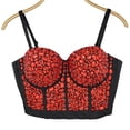 thumbnail image 6 of Uootdi Womens Cropped Tops Bustier Vests Rhinestone Embellished Push Up Spaghetti Straps Glitter Slim Fit Evening Party Tops Gift, 6 of 9