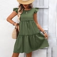 thumbnail image 4 of vigerkar Women's Summer Dresses Sleeveless Ruffle Sleeve Round Neck Solid Loose Short Flowy Pleated Mini Dress (AG, XL), 4 of 5