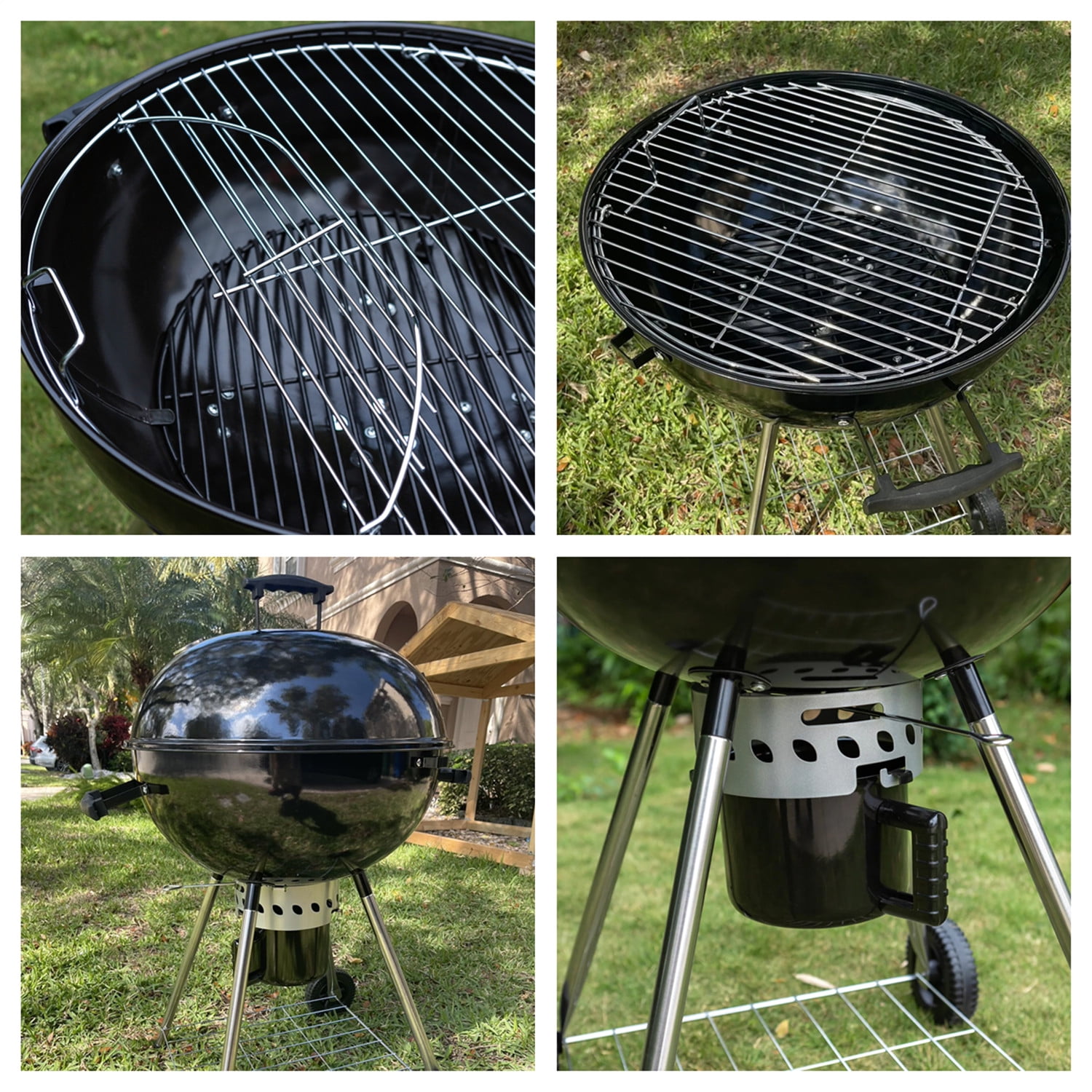 PHI VILLA 22" Portable Kettle Charcoal BBQ Grill, Black