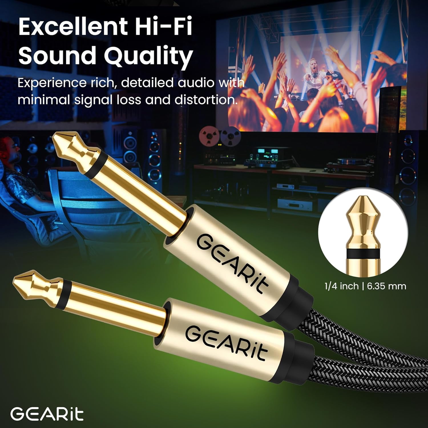 GearIT Guitar Instrument Cable (25ft) 1/4 Inch to 1/4 inch TS Straight Male to Male 6.35mm Mono Jack with Alloy Connector and Nylon Braid