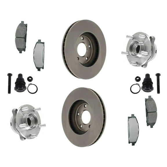 Front Wheel Hub Bearings Ball Joints Brake Rotors & Pads for 04-09 Nissan Quest
