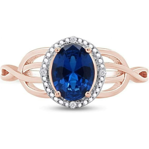 Gems Jewels 14K Rose Gold Plated 2.00 Ct Oval Cut Sapphire Christmas Wedding Engagement Thanksgiving Halo Ring 925 Sterling Silver For Women's -6