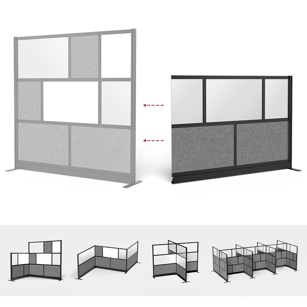 Luxor Expanse Modular Wall Room Divider System - Black Frame - 70" x 48" Add-On Wall, Freestanding