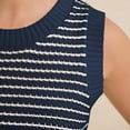 thumbnail image 4 of Women's Striped Knit Sweater Vest Crew Neck Sleeveless Side Split Loose Fit Casual Layering Spring Fall Office Daily Tops 2026, XL, 4 of 7