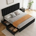 thumbnail image 5 of King Size Bed Frame with 4 Storage Drawers, Linen Upholstered Platform Bed Frame with Adjustable Headboard & Wooden Slats Support, Black, 5 of 6