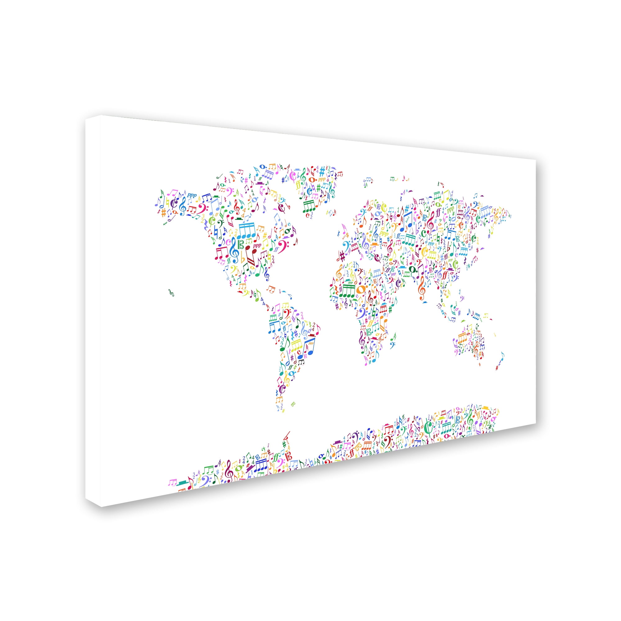 Trademark Fine Art "Music Notes Map of the World" Canvas Art by Michael Tompsett