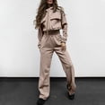 thumbnail image 2 of Fgnfyis Womens Tracksuits Set Womens Cargo Pant Two Piece Outfit Drawstring Full Zip Cropped Work Jacket and Drawstring Long Pant Sets Casual Pocket Solid Color Sweatsuit Trousers Sets Khaki L, 2 of 6