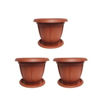 Round Terracotta Plastic Floral Flower Pot with Plate, 3 Count