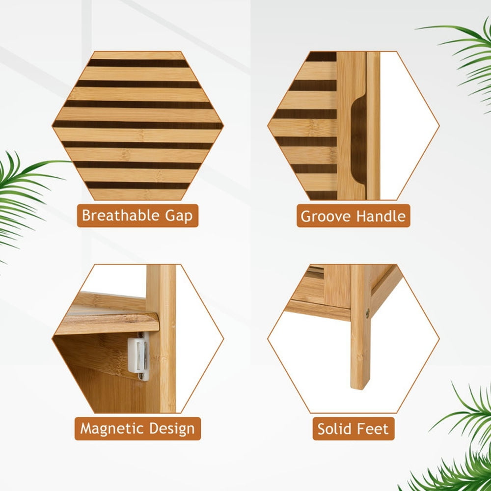 Finihen Bathroom Storage Cabinet, Bathroom Floor Cabinet, Bamboo Bathroom Storage Floor Cabinet with Door and Shelf Corner Cabinet, for Bathroom, Living Room, Bedroom, Kitchen, Natural Finihen Bathroom Storage Cabinet, Bathroom Floor Cabinet, Bamboo Bathroom Storage Floor Cabinet with Door and Shelf Corner Cabinet, for Bathroom, Living Room, Bedroom, Kitchen, Natural