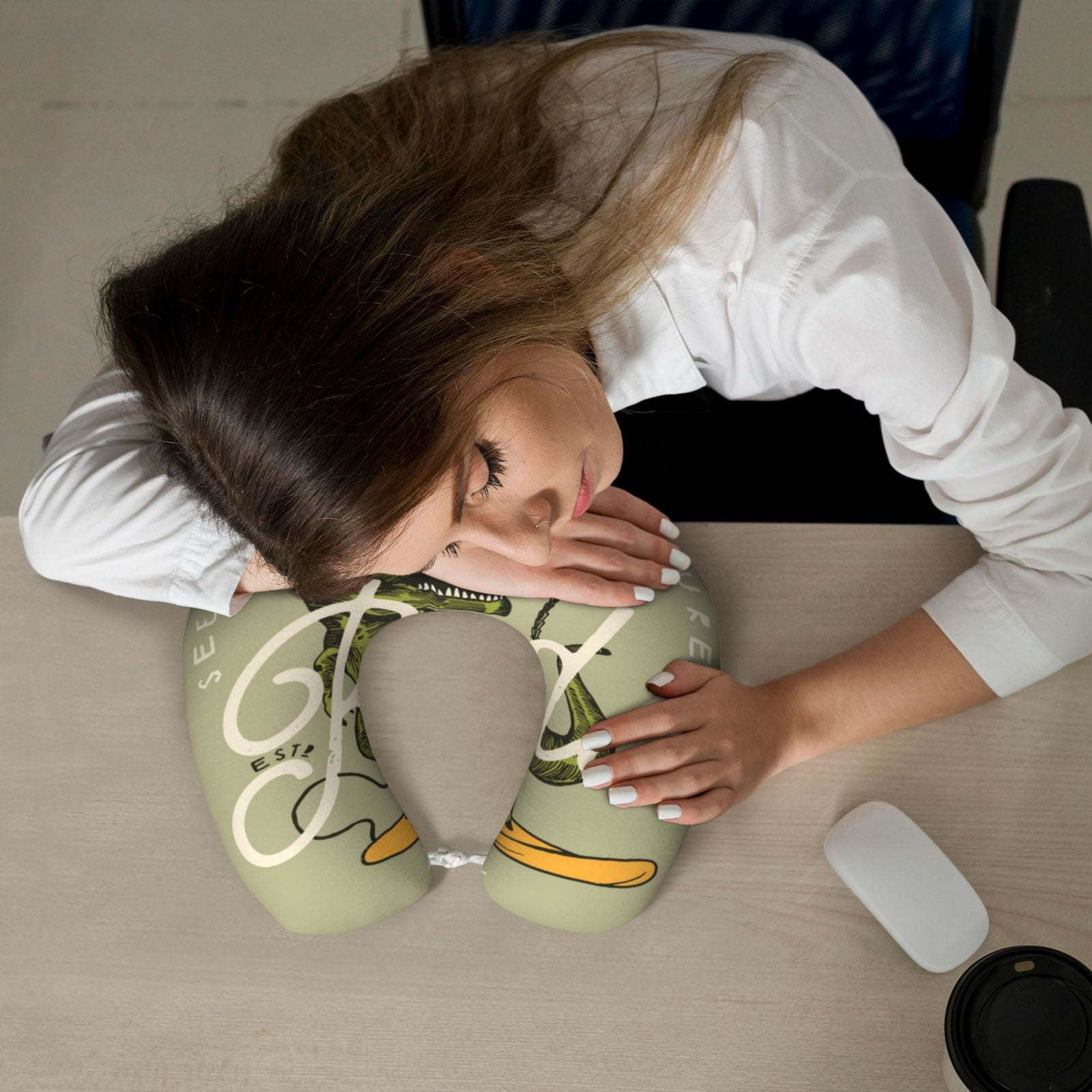 Xecao Dinosaur Print Memory Foam Cervical Neck Pillow Versatile U-Shaped Pillows for Home,Office,Camping,Travelling,Soft Washable Cover