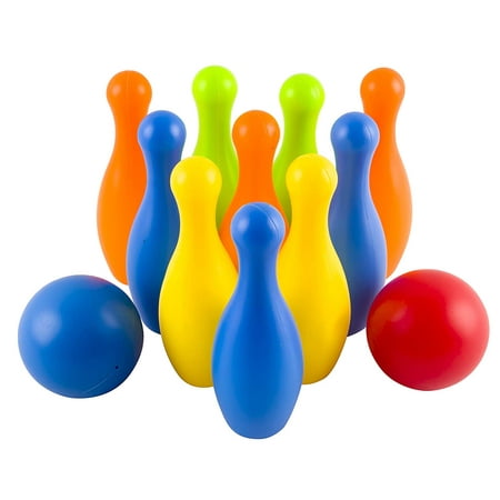 Toy Bowling Play Set Deluxe for Children Colorful 12 Piece 10 Pins 2 Balls Carrying Case Children's Educational Early Development Sport Safe Game for Ages 2 3 4 5 Year Old Toddlers Unisex boy or girl
